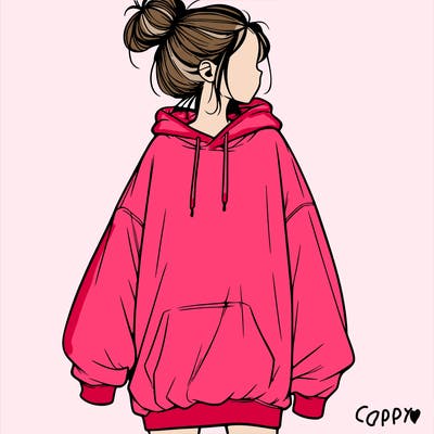 realistic girl with a oversized sweatshirt on and a bun