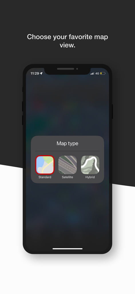 EGIPA - Interfaccia dell'app EGIPA per la scelta delle viste mappa standard, satellitare o ibrida