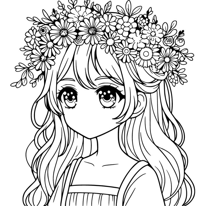girl with flowers crown animay