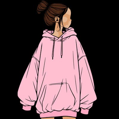 realistic girl with a oversized sweatshirt on and a bun