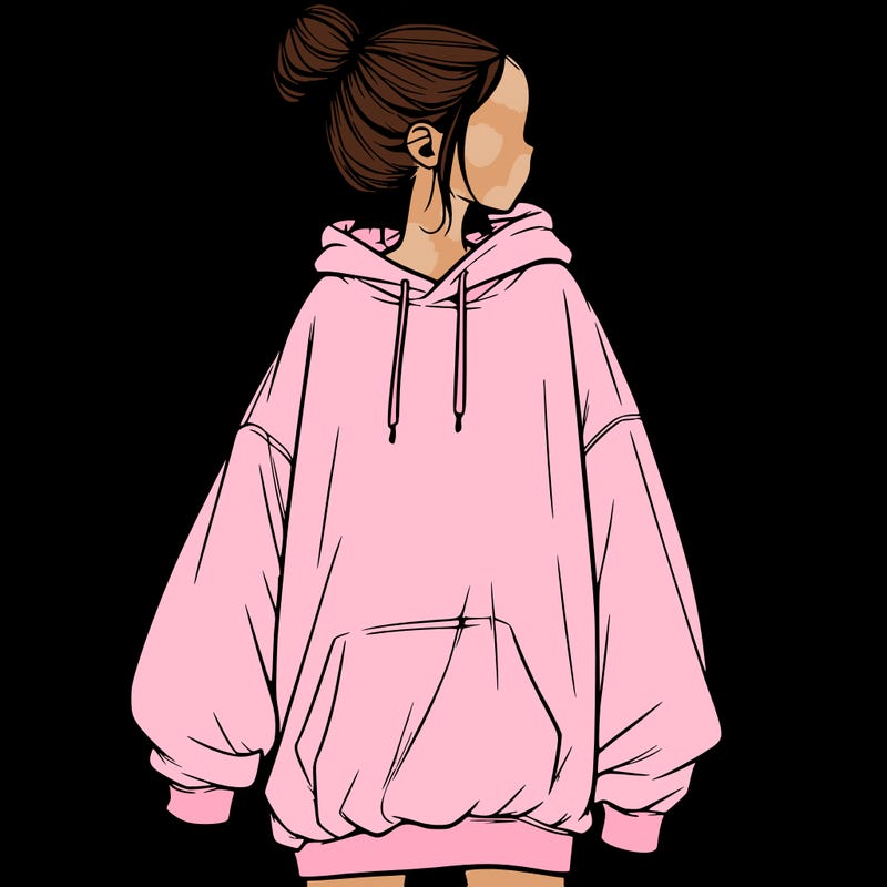 realistic girl with a oversized sweatshirt on and a bun