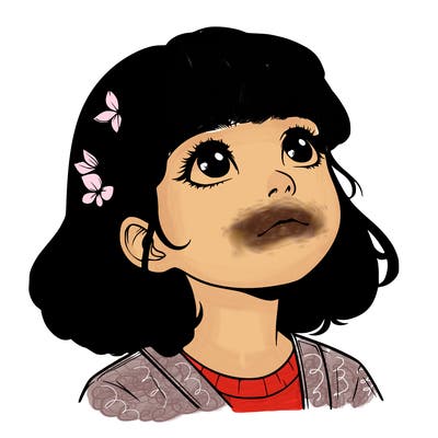 realistic girl looking up