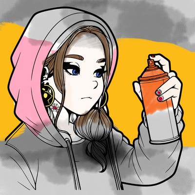 a realistic girl, spray painting