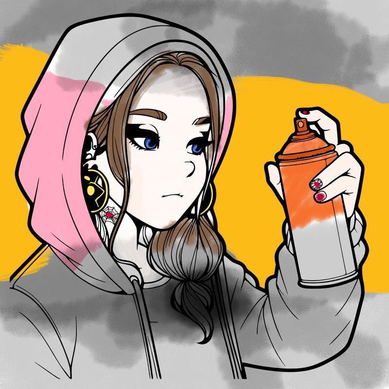 a realistic girl, spray painting
