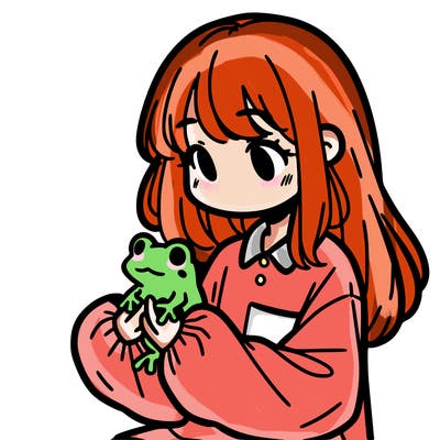 girl with long hair and a oversized shirt. and she is holding a frog