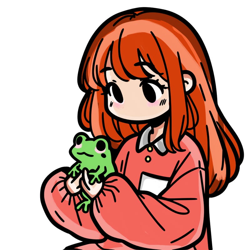 girl with long hair and a oversized shirt. and she is holding a frog