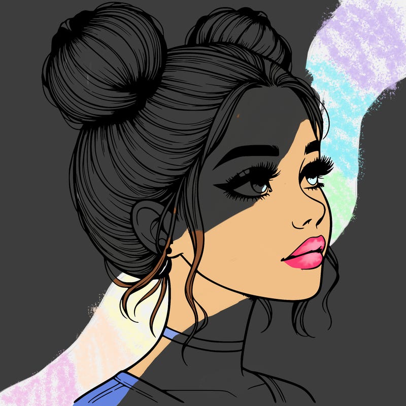 realistic girl with buns on the top of her head