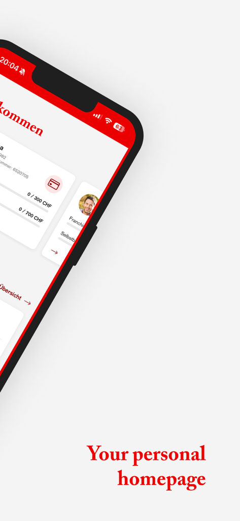 스마트폰 화면에 표시되는 myÖKK 건강 보험 모바일 앱의 개인 홈페이지 대시보드를 보여주는 스크린샷.