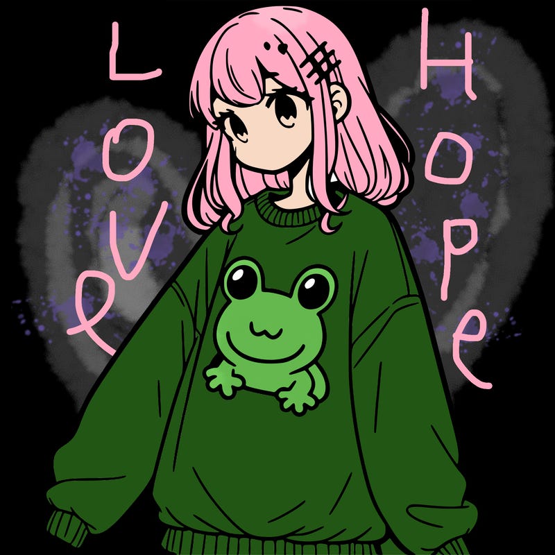 girl wearing frogging sweatshirt