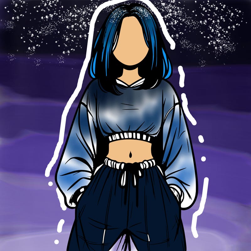 realistic girl faceless with baggy pants and a crop top