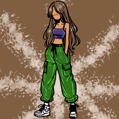 girl in baggy pants crop top and long hair