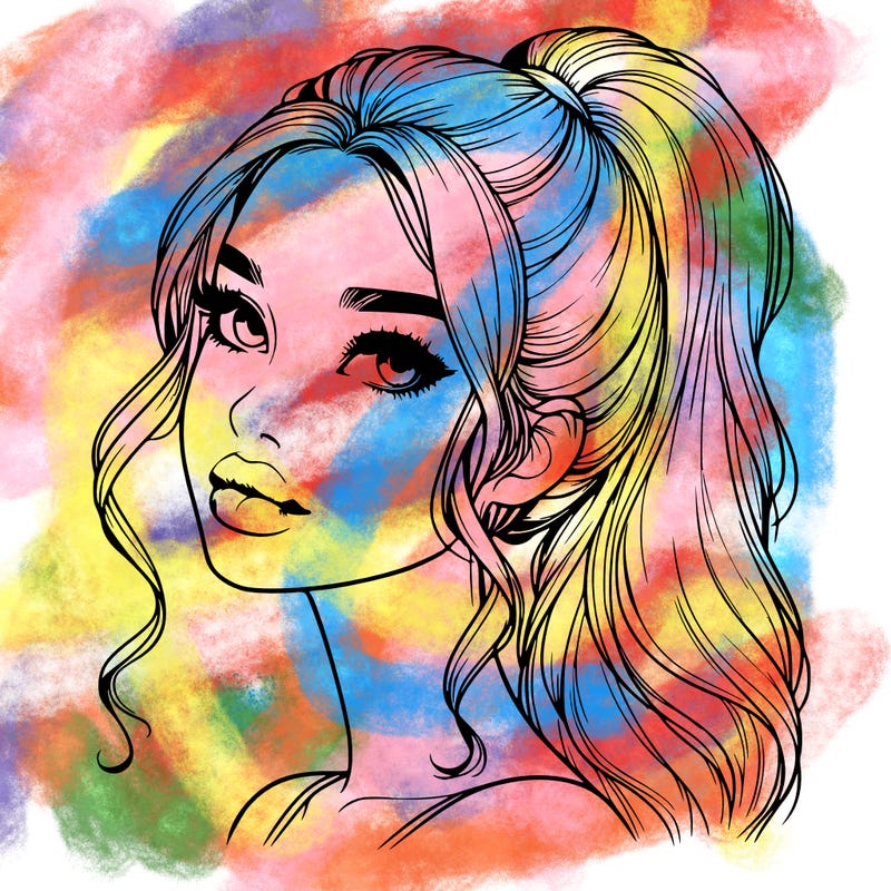 realistic girl with a ponytail on her hair and lips