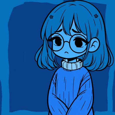 sad girl with glasses in a sweater