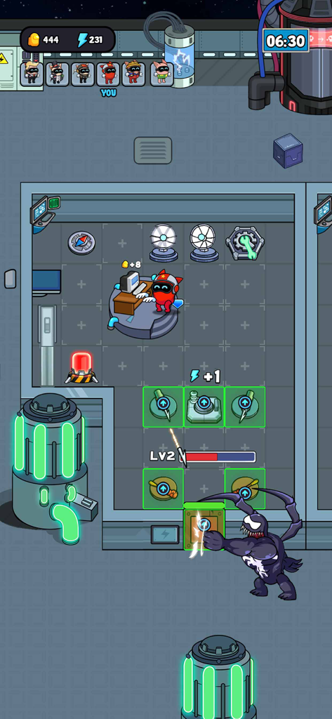 Galactic Dorm - A character defending their sci-fi room from a monster attack in the Galactic Dorm game.