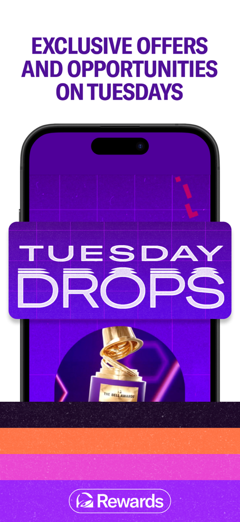 Taco Bell mobile app screen featuring exclusive Tuesday Drops and rewards opportunities