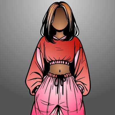 realistic girl faceless with baggy pants and a crop top