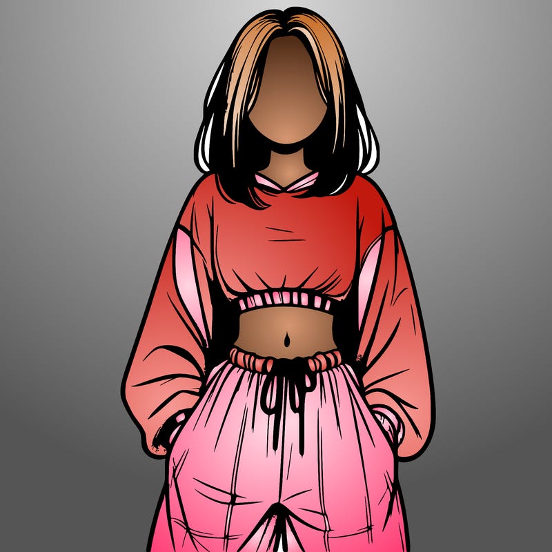 realistic girl faceless with baggy pants and a crop top