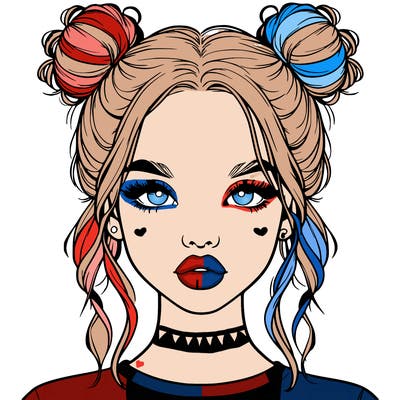 realistic girl with two buns in hair and lips