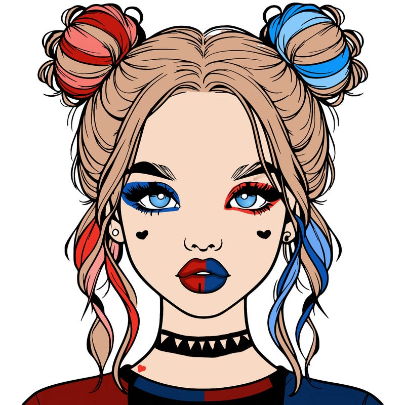 realistic girl with two buns in hair and lips