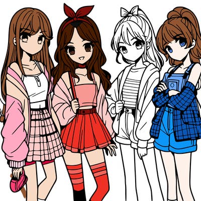 teen manga girls group of 4
