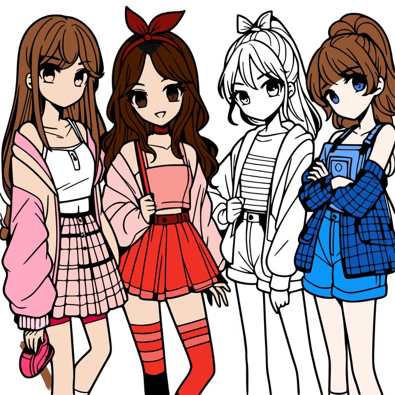 teen manga girls group of 4