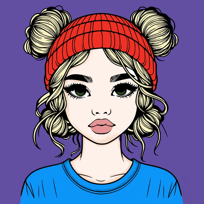 realistic girl with buns in her hair with a beanie on