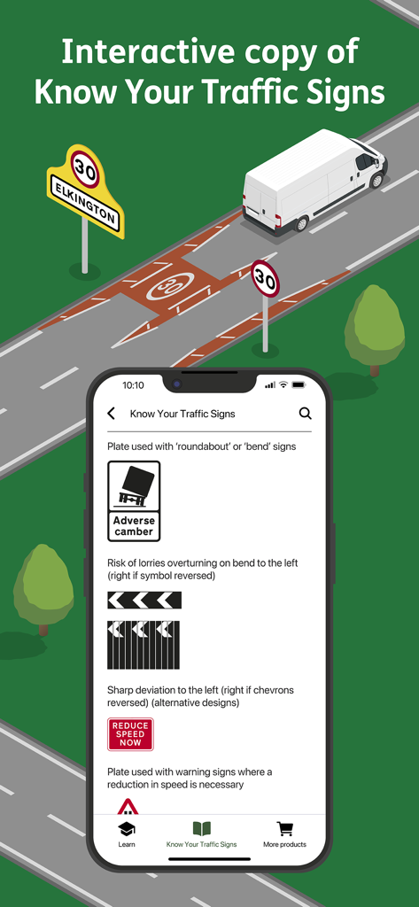 DfT Know Your Traffic Signs - A smartphone showing the official UK traffic signs app interface with road sign explanations