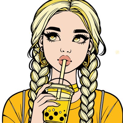 realistic girl with braided hair drinking boba