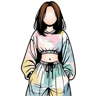 realistic girl faceless with baggy pants and a crop top