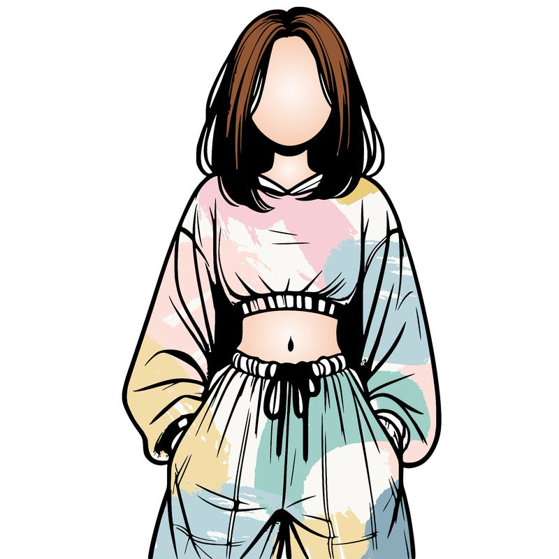 realistic girl faceless with baggy pants and a crop top