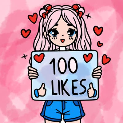 girl holding a sign saying 100 likes
