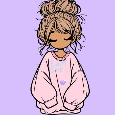 girl with baggy sweatshirt and messy bun