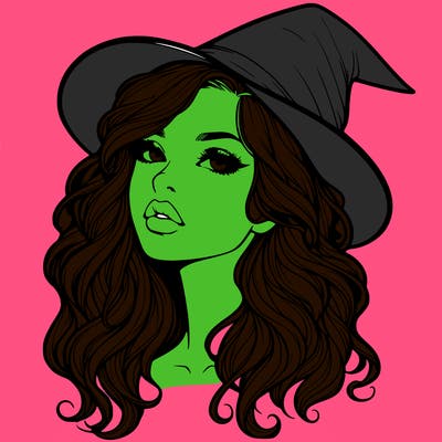 realistic witch girl with wavy hair and lips