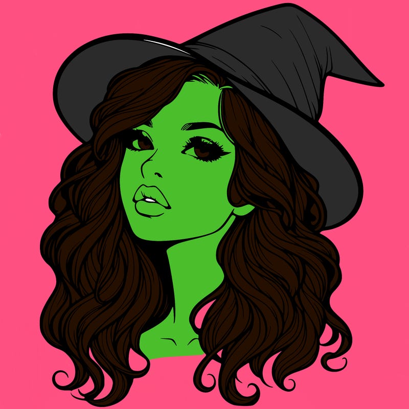 realistic witch girl with wavy hair and lips