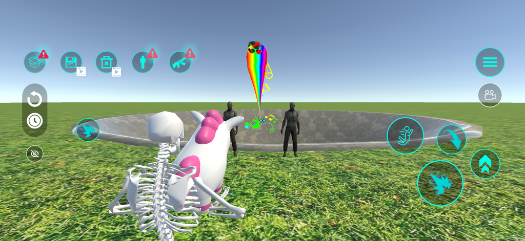 Ragdoll Sandbox 3D - A skeleton character explores a physics sandbox with ragdoll dummies and creative tools