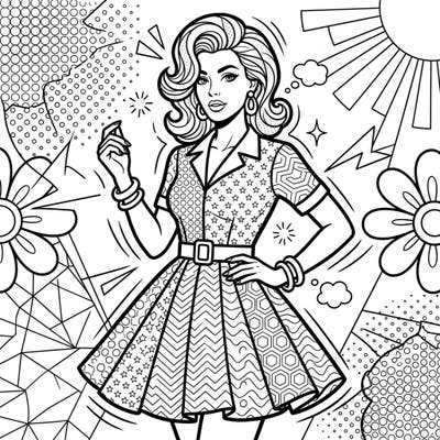 Dive into the vibrant world of fashion with this exciting Pop Art Womenswear coloring page. Featuring a stylish woman surrounded by iconic Pop Art patterns, it offers a dynamic and creative coloring experience.