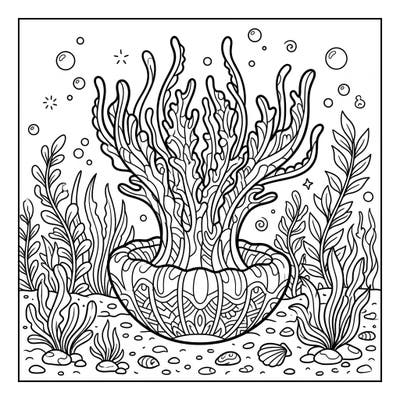 Discover the unique beauty of the Upside-Down Jellyfish in this captivating coloring page. Its fascinating inverted posture and detailed marine environment offer a truly engaging artistic experience.