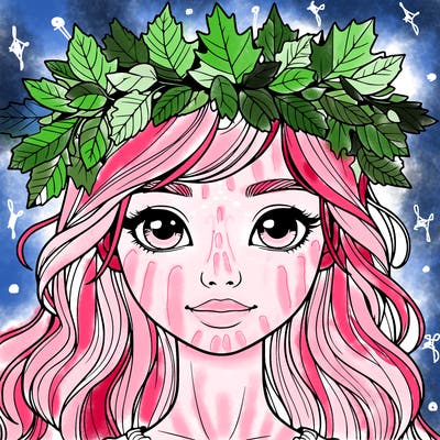 realistic girl with fall leaf crown