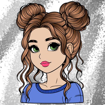 realistic girl with two buns in her hair