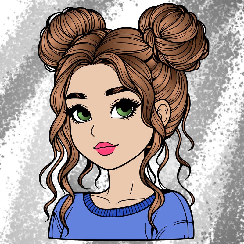 realistic girl with two buns in her hair