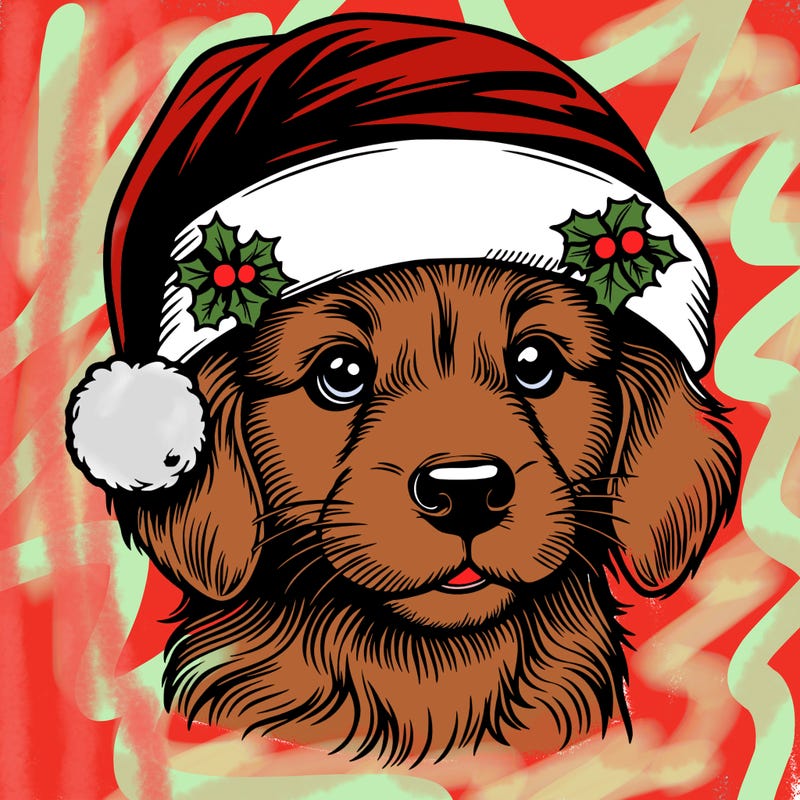 realistic dog wearing a santa hat