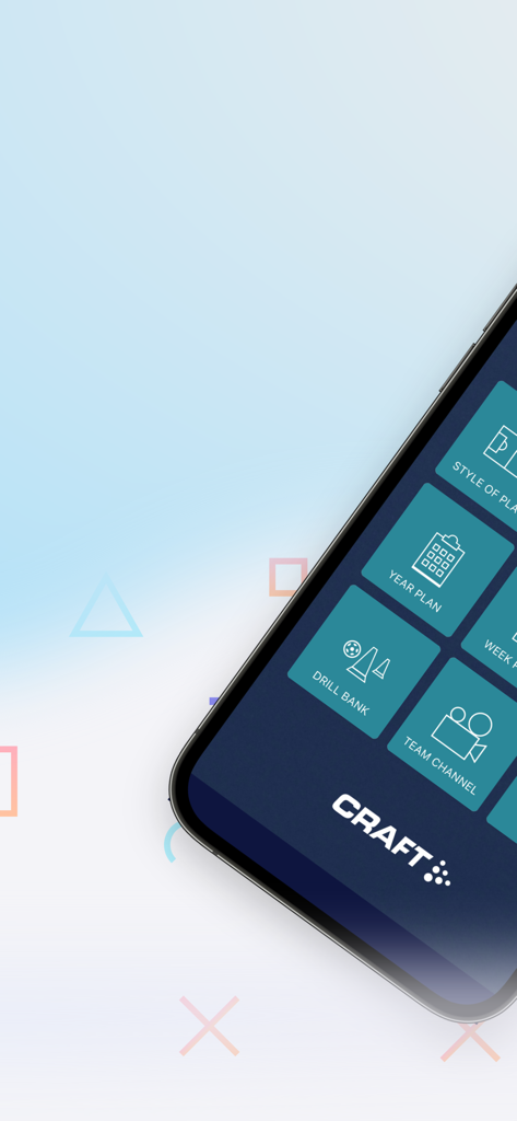 Better Coaching App - A smartphone displaying the Better Coaching App dashboard with menu icons for Year Plan, Drill Bank, and Team Channel.