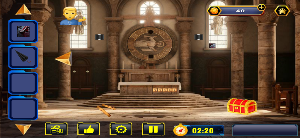 Escape Room - Strand of Glory - A puzzle scene inside a gothic church with an altar and hidden objects