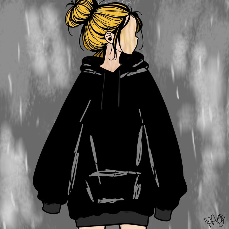 realistic girl with a oversized sweatshirt on and a bun
