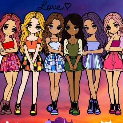 a group of girls realistic