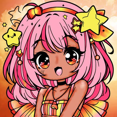 cute anime girl with star accessories