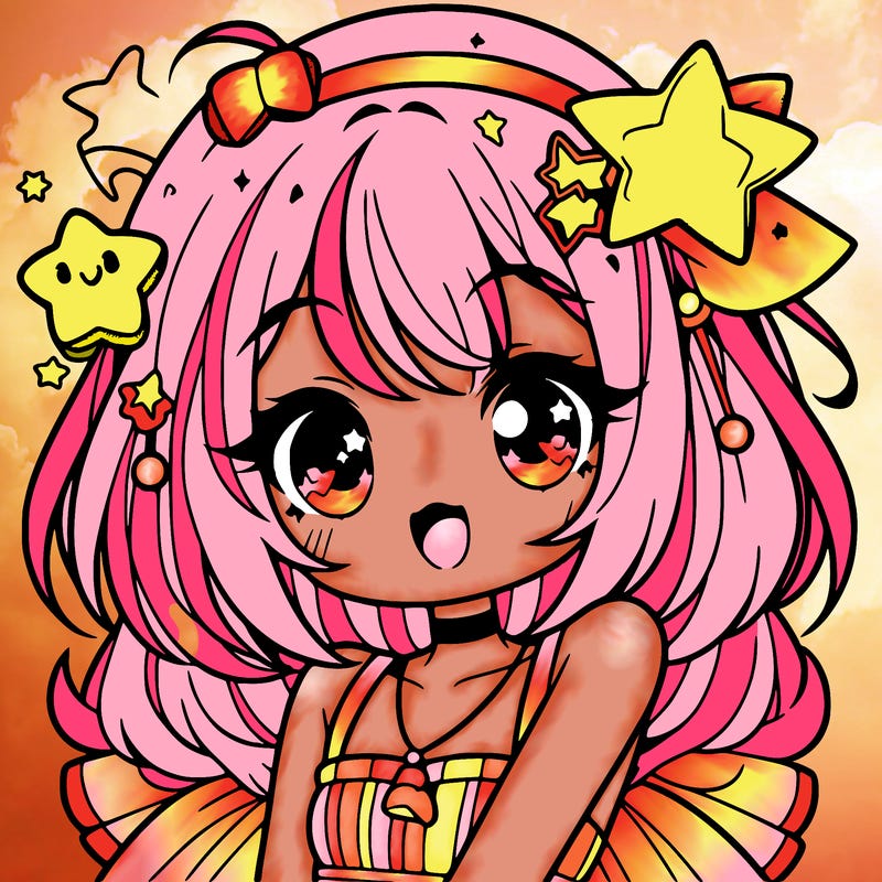 cute anime girl with star accessories