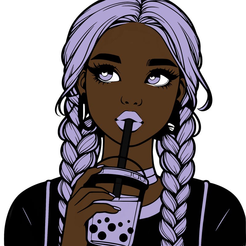 realistic girl with braided hair drinking boba