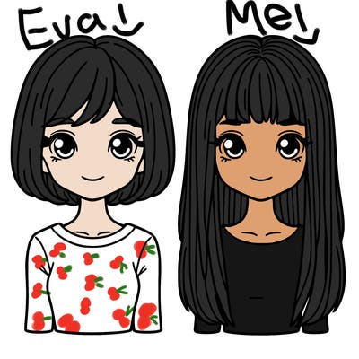 two girls one short hair, one long hair