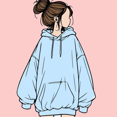 realistic girl with a oversized sweatshirt on and a bun